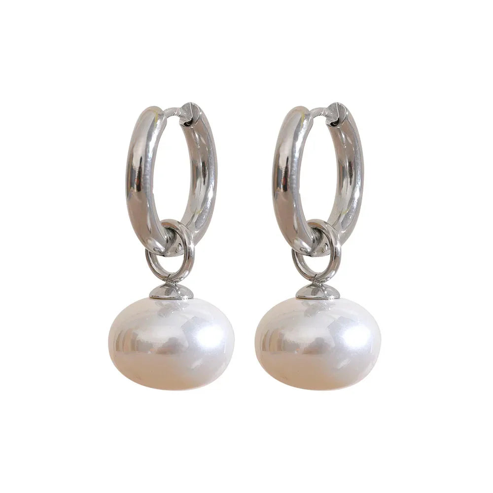 Golden Imitation Pearls Hoop Earrings
