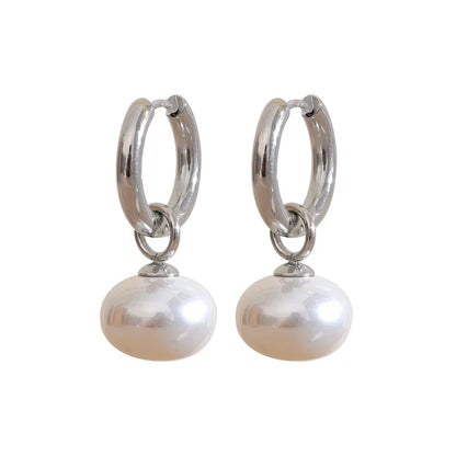 Golden Imitation Pearls Hoop Earrings