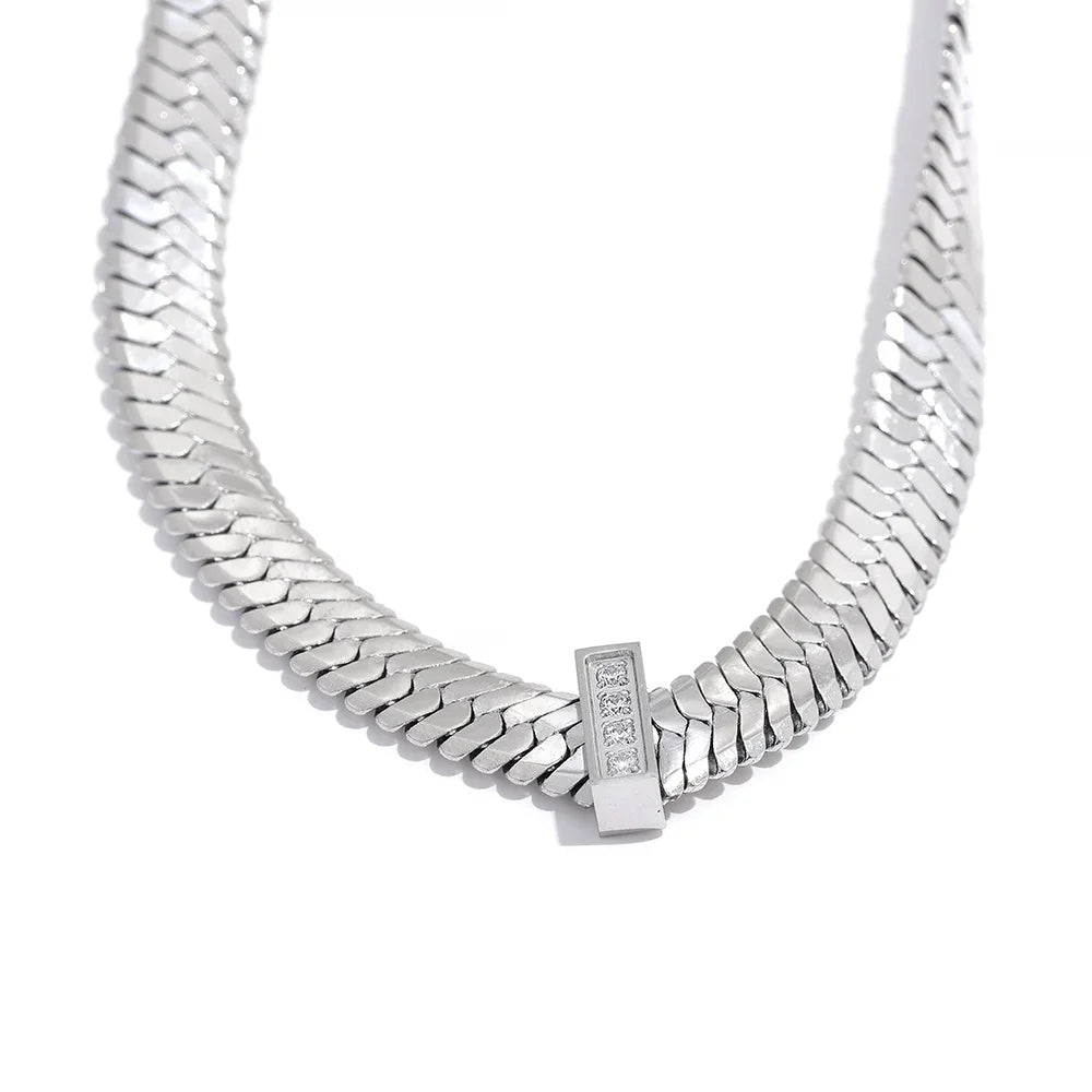 Wide Snake Chain Necklace Zircon