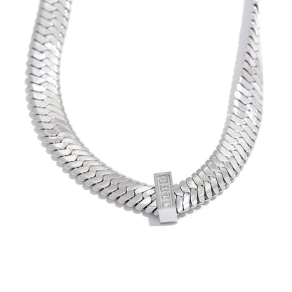 Wide Snake Chain Necklace Zircon