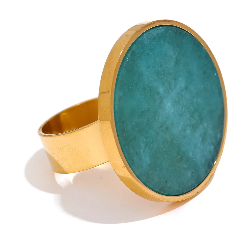 Adjustable Natural Stone Round Wide Ring