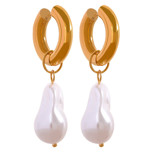 Vintage Baroque Pearl Hoop Earrings