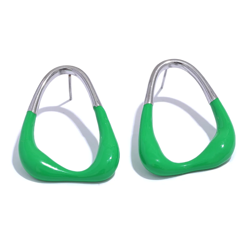 Green Enamel Geometric Stud Earrings