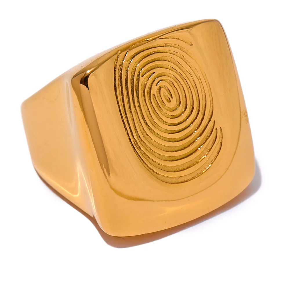 Square Fingerprint Wide Ring
