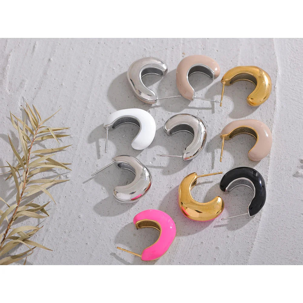 Multicolor Enamel Geometric Huggie Earrings