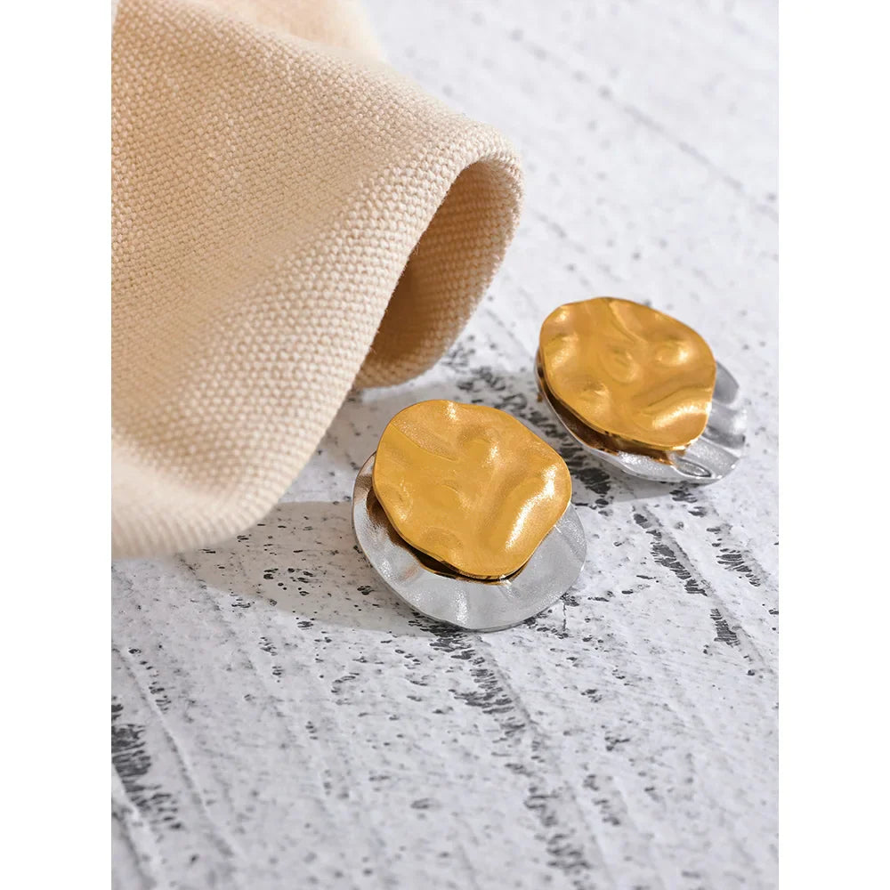 Double Color Geometric Round Stud Earrings