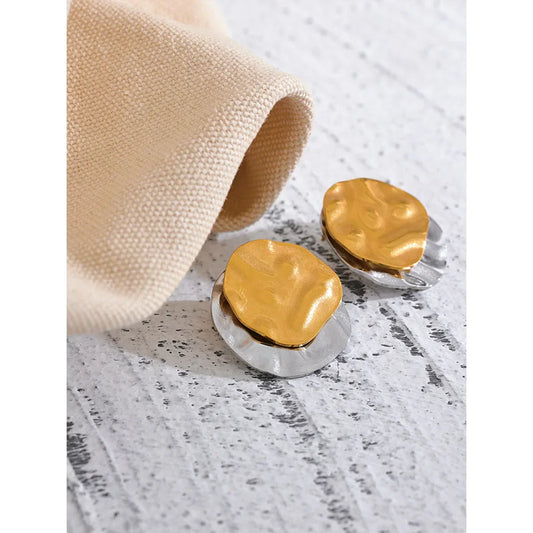 Double Color Geometric Round Stud Earrings