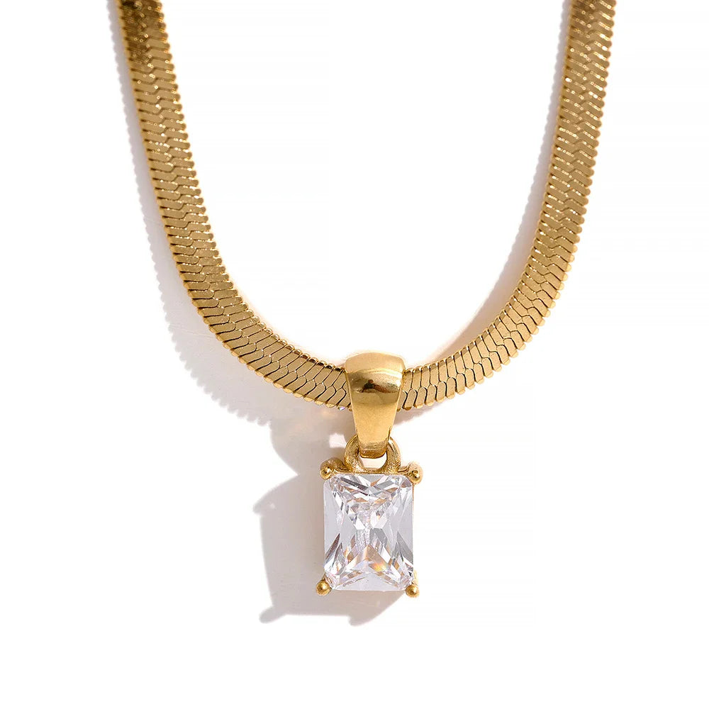 Geometric Square CZ Drop Necklace