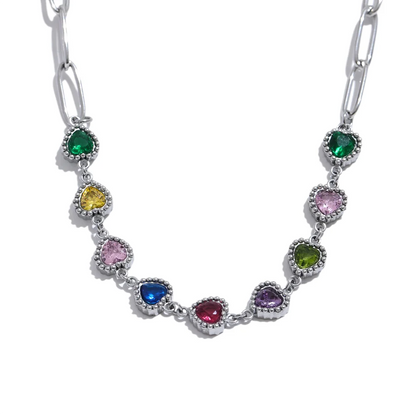 Colorful CZ Heart Necklace