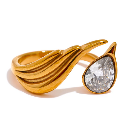 Cubic Zirconia Feather Fashion Ring Women