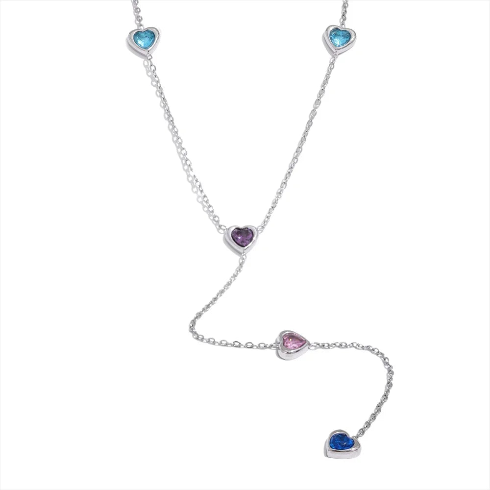 Colorful Cubic Zirconia Heart Necklace