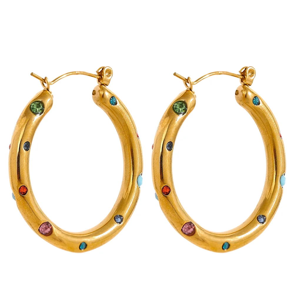 Colorful CZ Hoop Earrings