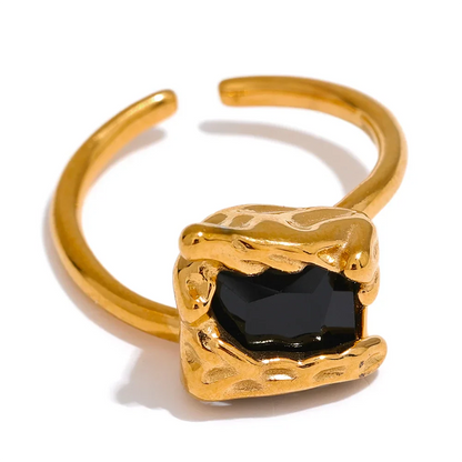 Black Green Cubic Zirconia Square Open Ring