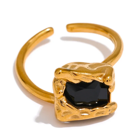 Black Green Cubic Zirconia Square Open Ring