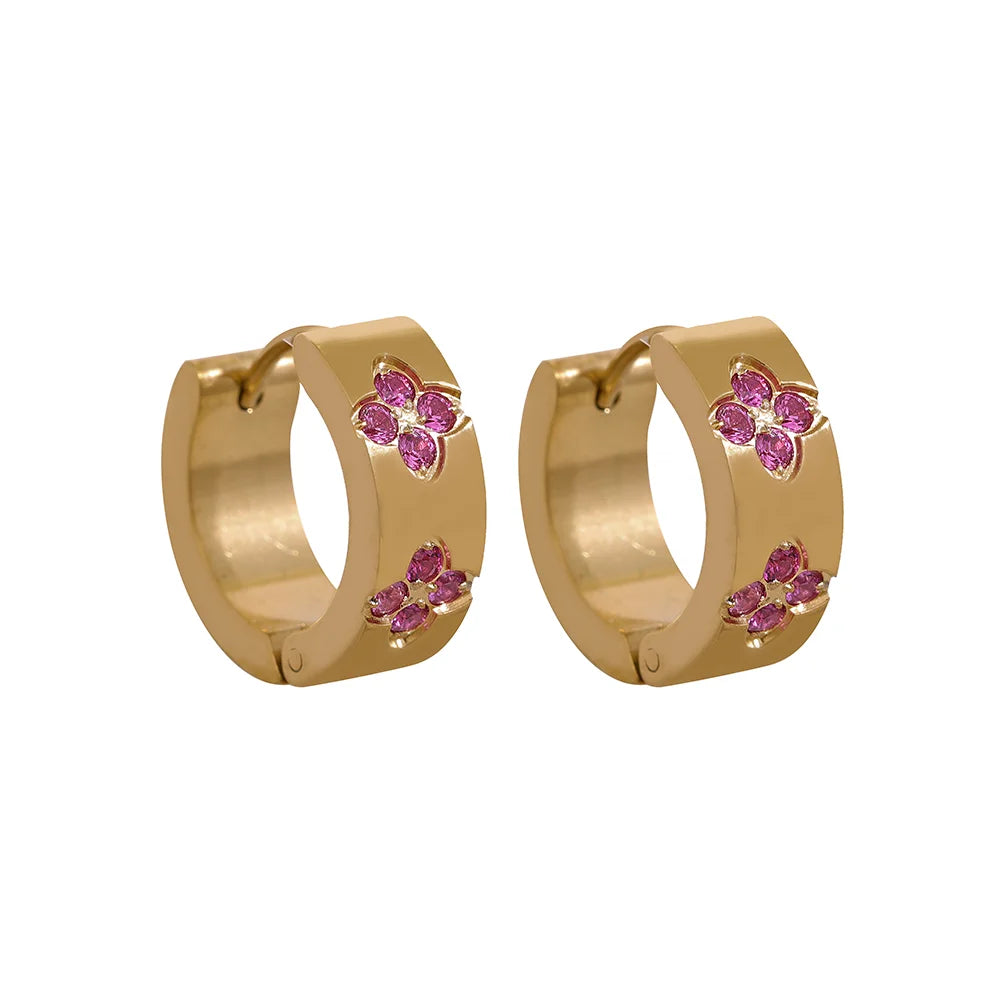 Multi-Color Floral Zircon Hoop Earrings