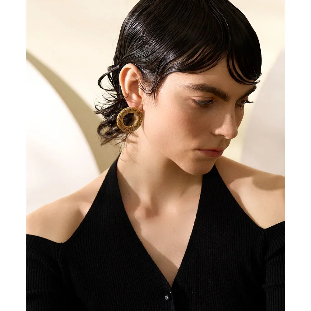 Round Hollow Big Stud Earrings