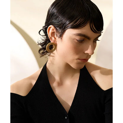 Round Hollow Big Stud Earrings