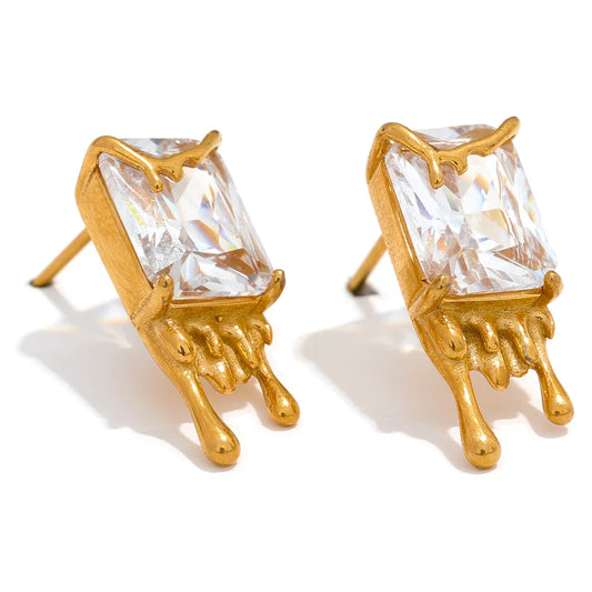 Gold Cubic Zircon Stud Earrings