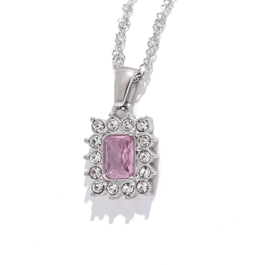 Shiny Cubic Zirconia Square Pendant Necklace