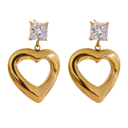 Cubic Zirconia Heart Drop Earrings
