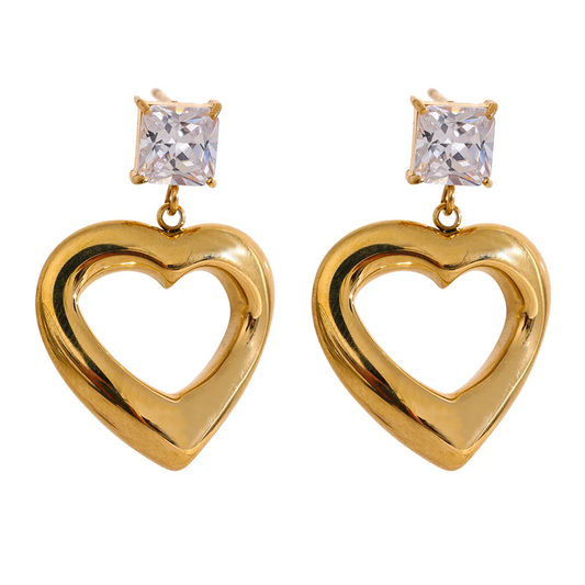 Cubic Zirconia Heart Drop Earrings