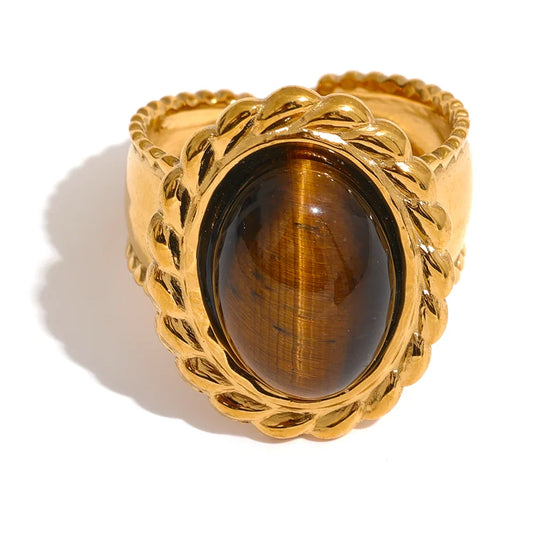 Tiger Natural Stone Wide Chunky Ring