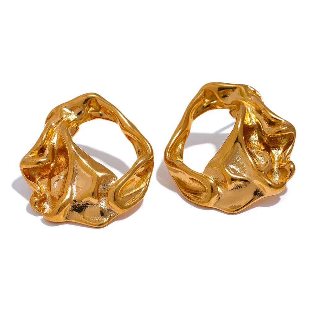 Vintage Metal Texture Geometric Stud Earrings