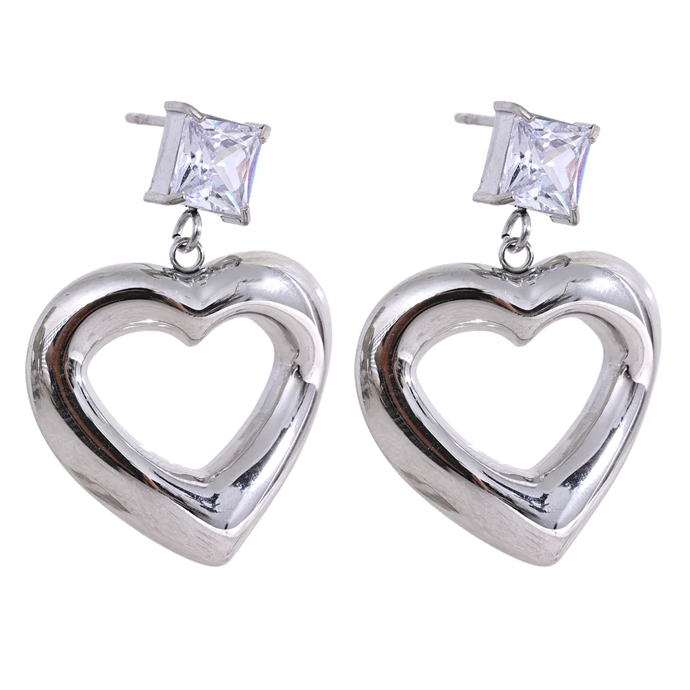 Cubic Zirconia Heart Drop Earrings