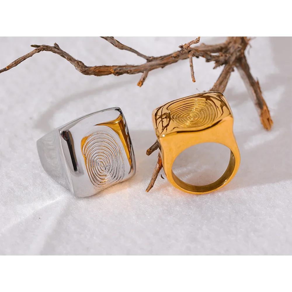 Square Fingerprint Wide Ring