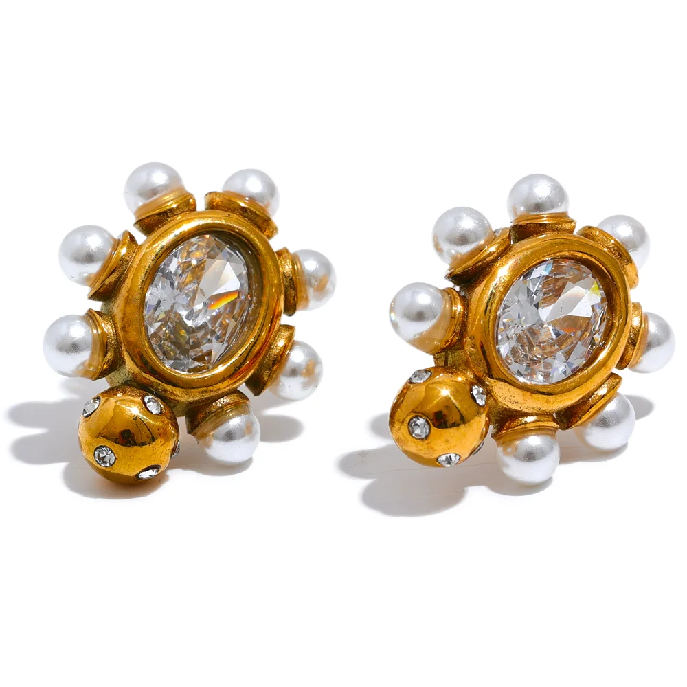 Gold Geometric Zircon Studs