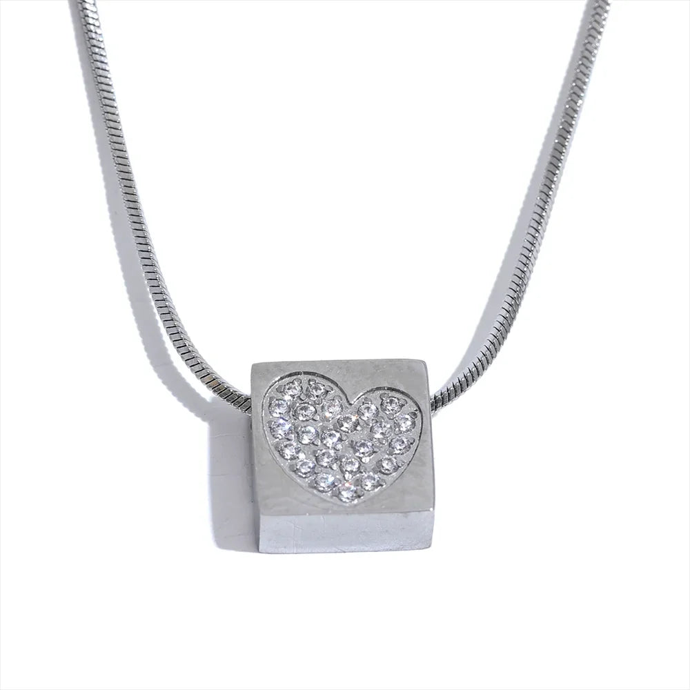 Square Heart Zircon Pendant Necklace