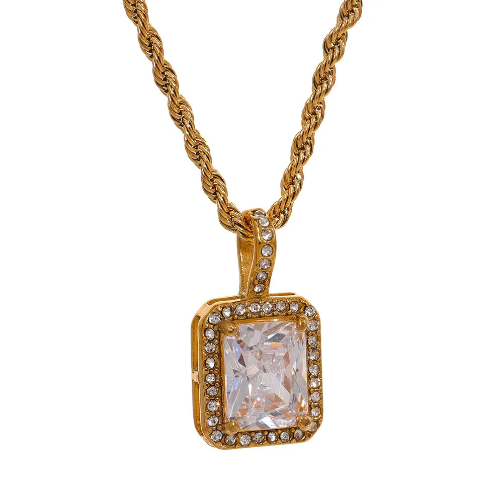 CZ Square Pendant Necklace