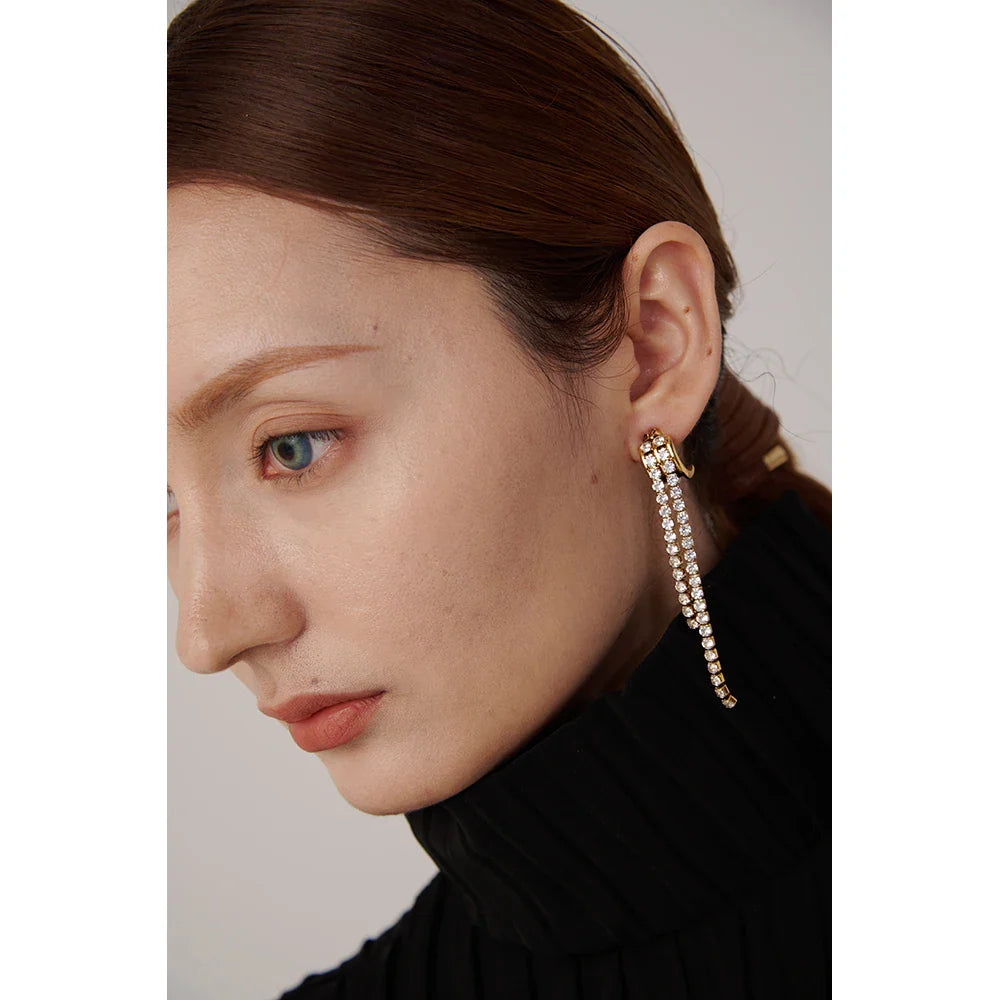 Geometric Zirconia Long Dangle Earrings