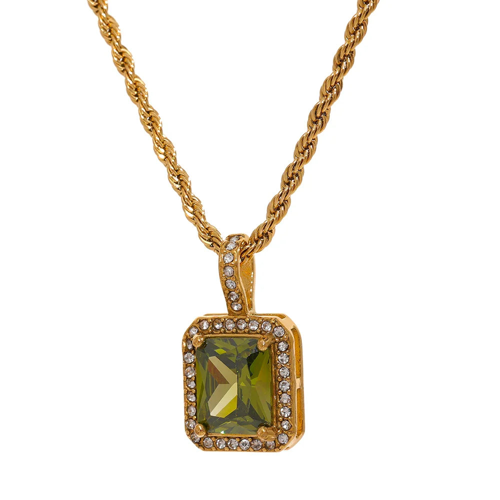 CZ Square Pendant Necklace