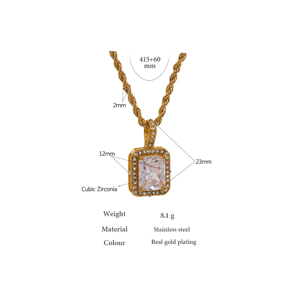 CZ Square Pendant Necklace